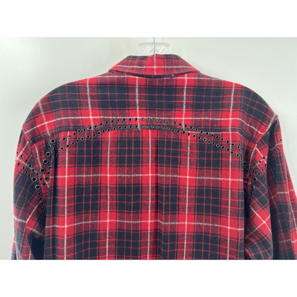 IRO Women’s Long Sleeve Flannel Snap Front Cotton Plaid Top Grommet Detail 38/6 - Picture 10 of 10